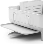 simplehuman Compact Dish Drying Rack with Stainless Steel Frame, 360º Easy Drain Swivel Spout, Utensil Holder, Anti-Residue Coating, Moisture Control Surface, White