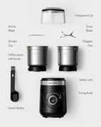 SHARDOR Electric Super Silent Blade Coffee Grinder, Timed Grind Control Rotary Knob, Adjustable Coarse to Fine for Coffee Beans, Spices & Herbs, with 2 Removable Stainless Steel Bowl, Black