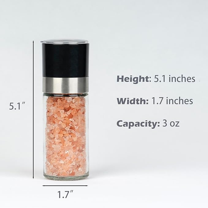 Salt and Pepper Grinder Set - Spice Shakers with Adjustable Coarseness for Kitchen Seasoning (1.7 inches x 5.1 inches)