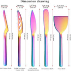 Berglander Rainbow Cheese Knife Set of 5 for All Types of Cheese, Colorful Titanium Plating Cheese Cutter Slicer Ergonomic Design for Confortable Grip and Cut, Butter Spreader Knife