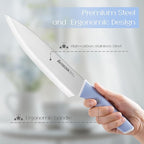 Astercook Kitchen Knife Set with Block and Sharpener 15 Piece German High Carbon Stainless Steel Knives Sharp Blade Dishwasher Safe Deba Knives with Ergonomic Handle, Delicate Blue