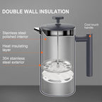 Secura French Press Coffee Maker, 304 Grade Stainless Steel Insulated Coffee Press with 2 Extra Screens, 34oz (1 Litre), Grey