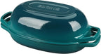 Enameled Cast Iron Oval Dutch Oven Pot with Lid, Dutch Oven for Sourdough Bread Baking, Oval Bread Pan, 5qt, Darkcyan