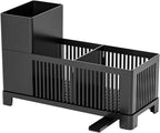 Sink Caddy & Kitchen Sink Organizer,Black Sponge Holder with High Scrub Brush Holder,Plastic Kitchen Countertop Organizer,Multifunctional Sponge Drain Rack,Dish Soap,Dish Sponge Holder,Soap Dispenser