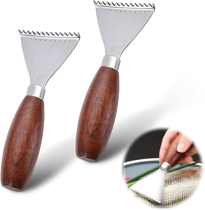 2 Pack Fish Scale Remover, 304 Stainless Steel Fish Scaler Scraping Tool, Serrated Fish Cleaning Tools,Sharp Fish Descaler Tool for Restaurant Chef and Home Cooking Seafood Tools