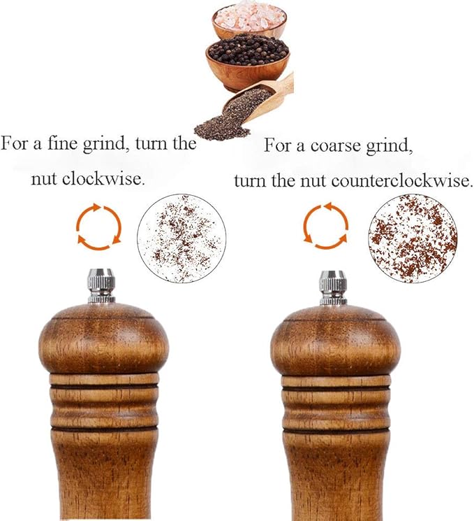 Haomacro Wood Salt and Pepper Grinder Mills Set, Classic Manual Pepper Grinder Salt Grinder Refillable Pepper Mill Sets with Acrylic Visible Window Adjustable Ceramic Grinding Rotor 6.5inch 2 Pack