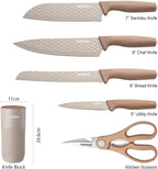 GOODA Kitchen Knife Set With Block,6-Piece Professional Chef Cooking Knives Set For Kitchen,Non-Stick Stainless Steel Knife Block Set