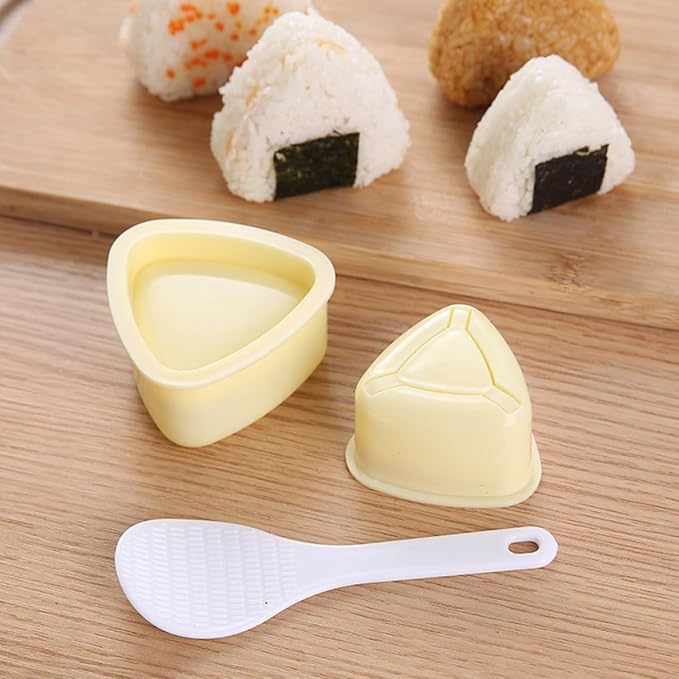 Homoyoyo Sushi Making Kit 6pcs Triangle Onigiri Rice Ball Molds DIY Tools Set Yellow Convenient Kitchen Gadgets for Bento Lunch and Home Cooking
