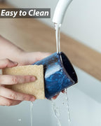 Kitchen Sponge Holder, Ceramic Sponge Organizer Scrubby Holder Sink Caddy Dish Rack for Kitchen and Bathroom, Farmhouse Decor, Blue