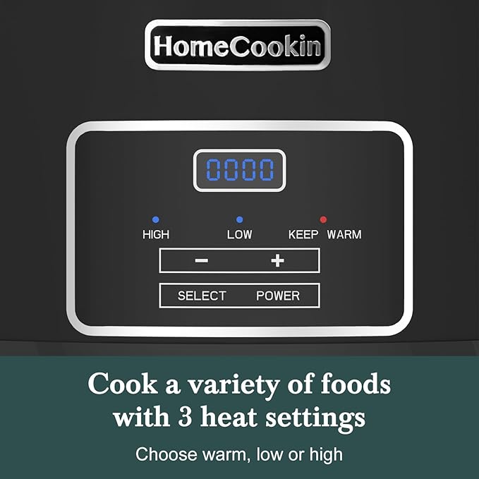 HOMECOOKIN 7-Quart Programmable Slow Cooker with Timer Keep Warm - Small Kitchen Appliance for Family Dinners - Serves 6+ People (Black)
