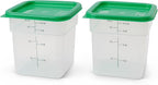 Cambro Food Storage Container with Lid (Microwave Safe and BPA-Free) - 2 Pack - Classic Series Square with Green Lid - 4 QT (Quart) - Commercial Grade for Food Prep (Translucent)