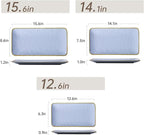 Ceramic Rectangle Serving Platter: 15.6/14.1/12.6 Inch Large Serving Dishes for Entertaining Party, Turkey, Cheese, Sushi, Snack and Dessert, Microwave Dishwasher Safe, Blue
