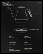 Cocinare Barista Collection Gooseneck Electric Kettle, ±1℉ Precise Temperature Control for Pour-Over Coffee & Tea, Quick Heating 1500W, Stainless Steel Interior, 0.9L (Goya Walnut)