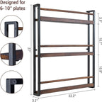 MyGift 3-Tier Wall Mounted Plate Display Rack – Industrial Matte Black Metal & Dark Burnt Wood Storage for 6-10 Inch Plates, Decorative Plate Holder for Kitchen or Dining Room