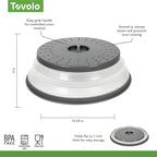Tovolo Microwave Splatter Cover for Food, Large (Charcoal) - Collapsible & Vented Silicone Splatter Guard Lid - Microwave Plate & Dish Cover with Handle - BPA-Free Kitchen Gadget for Meal Prep