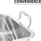 QPMR Roasting Pan with Cooling Rack - Stainless Steel Large Turkey Roaster Pan for Turkey, Chicken, Ham Roaster with V-Shaped Baking Rack Heavy Duty Dishwasher Safe
