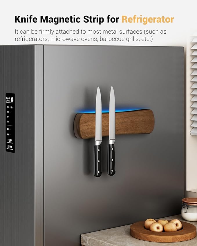 Swaitee Magnetic Knife Holder for Wall, 10 Inch Wood Strong Magnetic Knife Strip, Small Kitchen Storage Space Savers, Rv Apartment Farmhouse Accessories Organizer, Housewarming Gifts for New Home