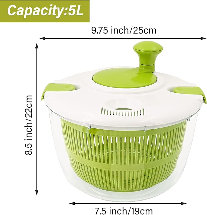 5Qt High-Efficiency Salad Spinner & Vegetable Dehydrator -Quick-dry salad spinner,Manual Kitchen Tool for Lettuce,Berries,Quick Spin Dry Vegetables