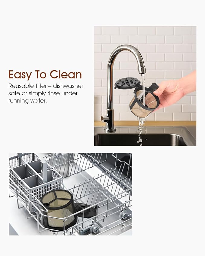 Permanent Coffee Filter for Ninja PB051 / PB040 / PB041ST - Compatible with Ninja Pods & Grounds Coffee Maker - Reusable Gold 304 Stainless Steel Mesh - Eco-Friendly Coffee Pod Accessory (1, Black)
