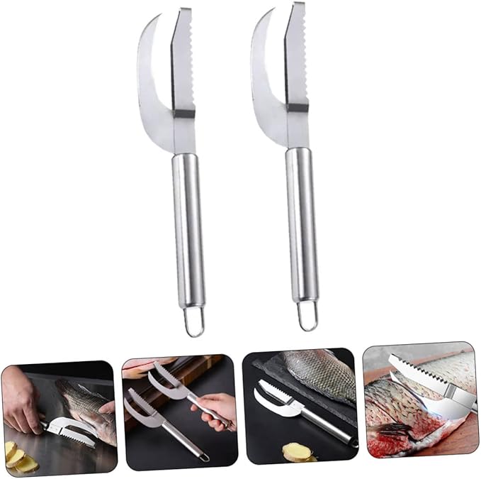 2pcs Fish Remover Set Stainless Steel Handle Multi-Use Fish Scaler and Belly Opener Tool for Kitchen Reusable Gadget