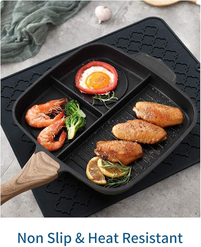 AMOAMI-Dish Drying Mats for Kitchen Counter-Silicone Dish Drying Mat-Kitchen Dish Drying Pad Heat Resistant Mat-Kitchen Gadgets Kitchen Accessories Kitchen Small Appliances(12" x 16", BLACK)