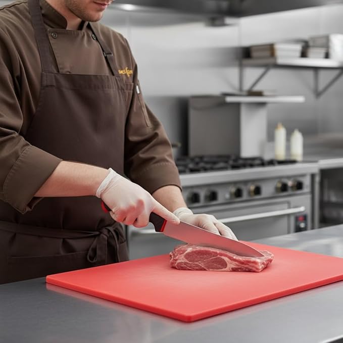 TrueCraftware- 24" X 18" X 1/2” Cutting Board for Kitchen Red Color Plastic- Commercial Plastic Chopping Board Anti Slip Surface Chopping Food Cutting Mat for Meat Vegetables Dishwasher Safe