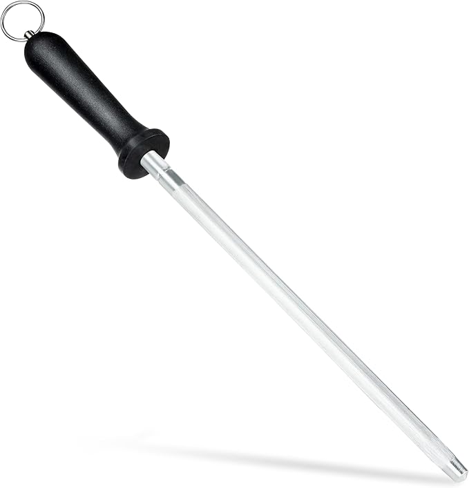 Knife Sharpener Rod, Kitchen Knives Sharpener Carbon Steel Professional Knife Sharpening Steel, Honing Rod with Hanging Holes (13 inches)