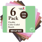 Cooler Kitchen Extra Thick Pastel Flexible Plastic Cutting Board Mats with Food Icons & EZ-Grip Waffle Back, (Set of 6) Dishwasher Safe. Cutting Boards for Kitchen, Cutting Mat, Plastic Cutting Boards
