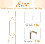 Plate Hangers for The Wall, Suitable for 10-14 inch Decorative Plate, Stainless Steel Wire Plate Holder with Wall Hooks and Rubber tip Protectors, Plate Hangers for Displaying Plates, Platter, Gold