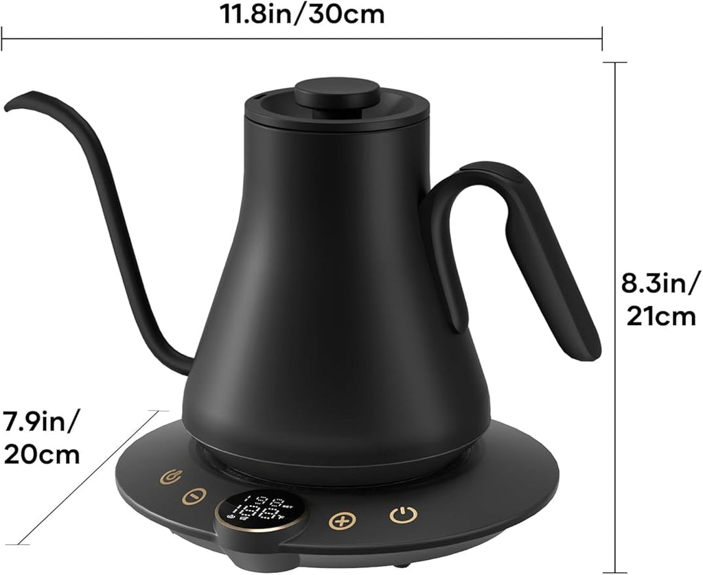 INTASTING Gooseneck Electric Kettle with ±1℉ Temperature Control for Pour Over Coffee & Tea, Quick Heating, BPA-Free Stainless Steel, Built-in Brew Timer, 1500W/0.9L (Ebony Black)