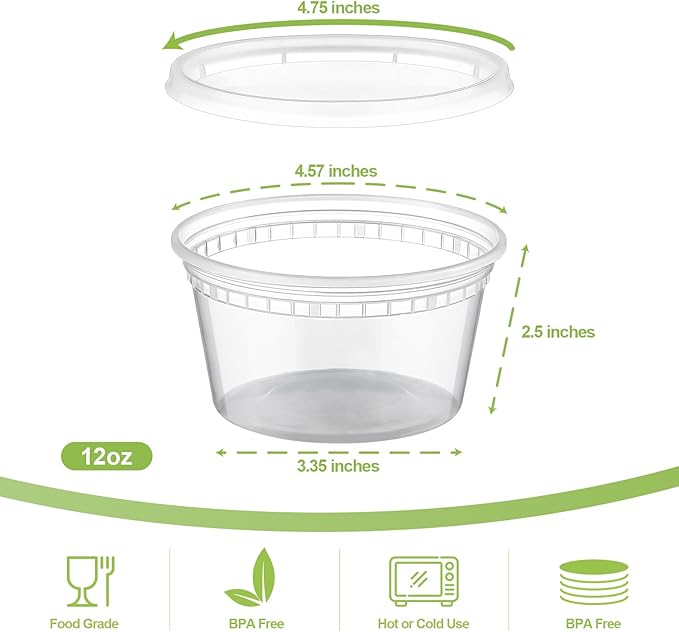 AOZITA 32 Sets 12 oz Plastic Deli Food Containers With Lids, Airtight Food Storage Containers, Freezer/Dishwasher/Microwave Safe, Soup Containers For Takeout Meal Prep Storage