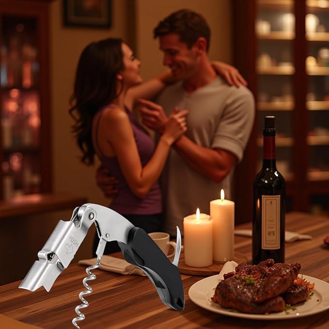 Wine Key - Heavy Duty Waiter Corkscrew, Premium 420 Stainless Steel Compact Wine Opener with Double Hinged, Foil Cutter and Bottle Opener, Gifts for Servers, Sommelier, Bartenders - Black