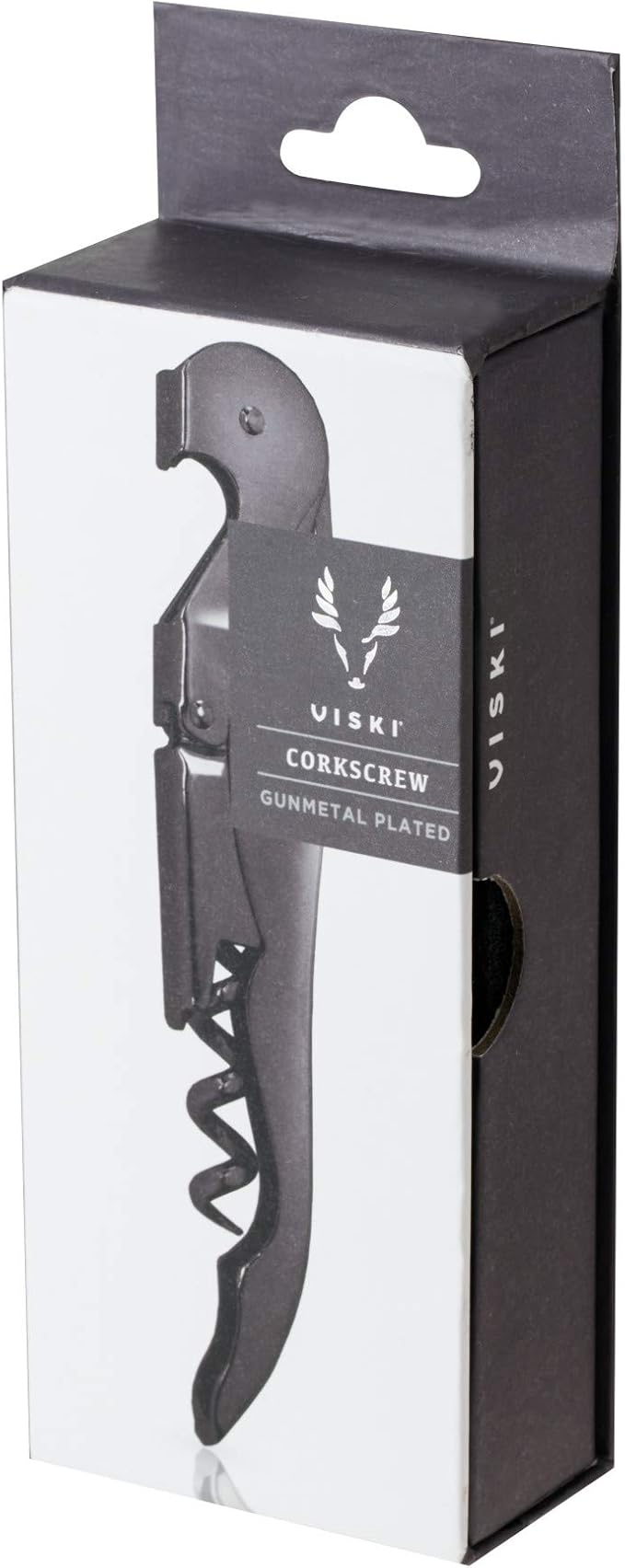 Viski Gunmetal Signature Double Hinged Waiters Corkscrew Wine Opener, Stainless Steel with Built-in Bottle Opener & Foil Cutter for Home Bar, Kitchen, Travel, Gifts for Wine Lovers, Set of 1, Black