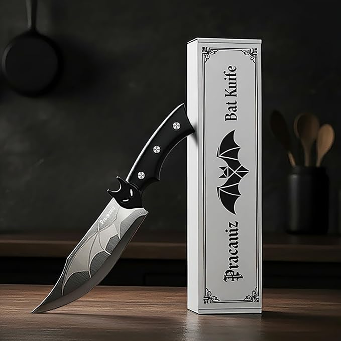 Pracaniz Bat Design Kitchen Knife - Unique Gothic Themed Cutlery, Stainless Steel Blade with Decorative Handle for Cooking and Collecting