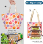 iknoe Insulated Lunch Bag for Women & Adults, 9L Foldable Wide-Open Cooler Bag with Pockets, Leakproof & Portable, for Picnic, Office, Beach(Pink flower)