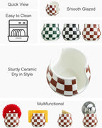 Checkered Sponge Holder for Kitchen Sink Counter, Ceramic Dish Sponge Caddy White Sink Organizer Dish Rack Farmhouse Brush Holder for Bathroom, Brown and White