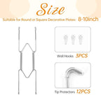 3 Pack Plate Hangers for The Wall, Suitable for 8-10 inch Art Plate, Stainless Steel Invisible Heavy Duty Wire Plate Holder with Wall Hooks, Plate Hangers for Displaying Plates, Platter, Dish, Silver