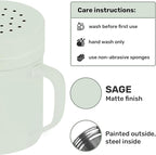 CUSINIUM 6oz Sage Stainless Steel Salt Pepper Dredge Shakers - With Plastic Cap - With Handle - Pack of 2