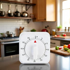 2Pcs White Timer Clock Square 60-Minute Mechanical Kitchen Timer Wind up Visual Cooking Clock with Loud Alarm No Batteries Required Ideal for Cooking Baking and Kitchen Thermometers and Timers