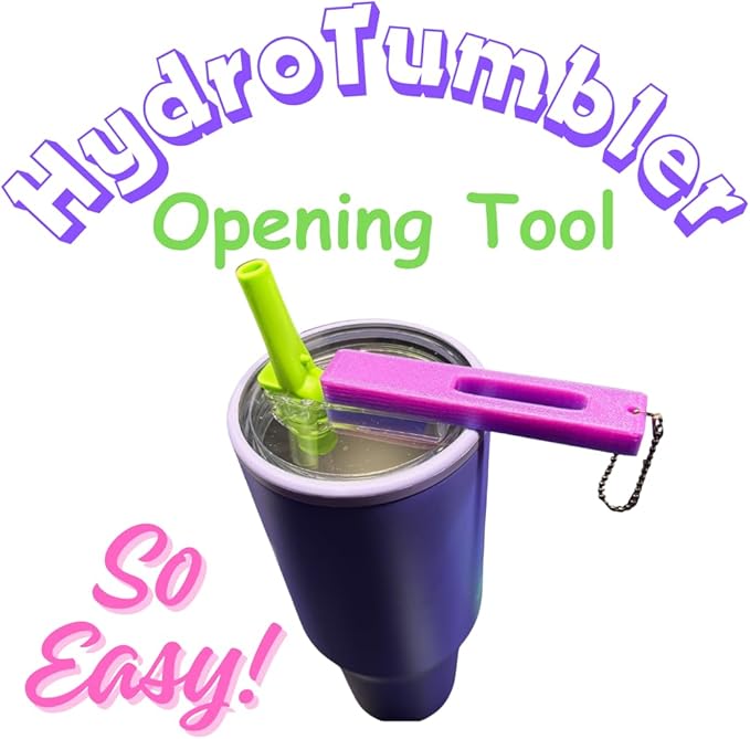 Hydro Style Tumbler Opening Tool, Plastic Lid Removal Tool with Chain and Handle Clip (Green Shimmer)
