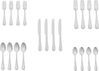 Amazon Basics Silverware Set, Stainless Steel Flatware, Dishwasher Safe, Easy to Clean, Service for 4, 20-Piece Forks and Spoons, Pearled Edge