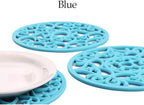 ME.FAN Trivets for Dishes/Pots/Pans, 3 Pcs Silicone Mats, Flexible/Durable/Non Slip Hot Pads to Protect Table and Counter Top (Blue)