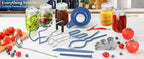 Canning Supplies Starter Kit,Canning Kit for Beginners of 9 with Jar Lifter，Wide Mouth Funnel,Wrench,Tongs,Lid Lifter,Bubble Popper,Canning Labels,ladle,Measuring Spoon-Blue