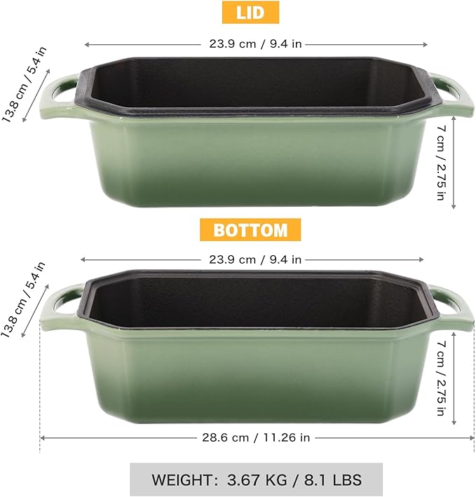 Flavehc Bread Pan Cast Iron Loaf Pan with Lid 9x5 Inch Bread Loaf Pan for Baking Bread Enameled Cast Iron Sourdough Bread Pan