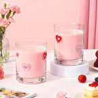 Skylety 2 Pcs Heart Icons Juice Glasses Love Drinking Cups 13.5 oz Old Fashioned Whiskey Cocktail Coffee Mugs for Mother's Day Party Gift Decor