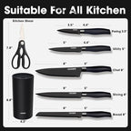 Kitchen Knife Ket with block, Knife Block Set, Anti-Rust High Carbon German Stainless Steel Knife Set, 7 Piece Chef Knife Set, New Home Apartment Essentials, Dishwasher Safe, Black