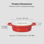 Ceramic Casseroles Dishes 6" x 5", Lug Soup Bowl for Cooking and Au Gratin Baking, Set of 4, Heat Resistant Oval French Onion Soup Bowl, Small Casserole dish, Microwave and Oven Safe, Red