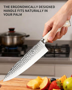 Kitchen Knife Set,14-Piece Knife Set With Block Wooden, Self Sharpening For Chef Knife Set, High Carbon German Stainless Steel Hammered Collection Knife Block Set, Dishwasher Safe Cutlery, Cream