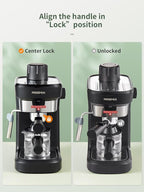 Reemix Espresso Machine 6 Bar, Rich Crema Coffee Maker, Auto Pressure Relief, Compact Home Coffee Brewer Machine, Black