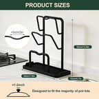 Kitchen Pot Lid Storage Rack: Carbon Steel Double Layer Pot Lid Organizer with Tray, Multifunctional Pot Lid Holder While Cooking, Saving Space Organizer Storage for Kitchen Countertop (Black)